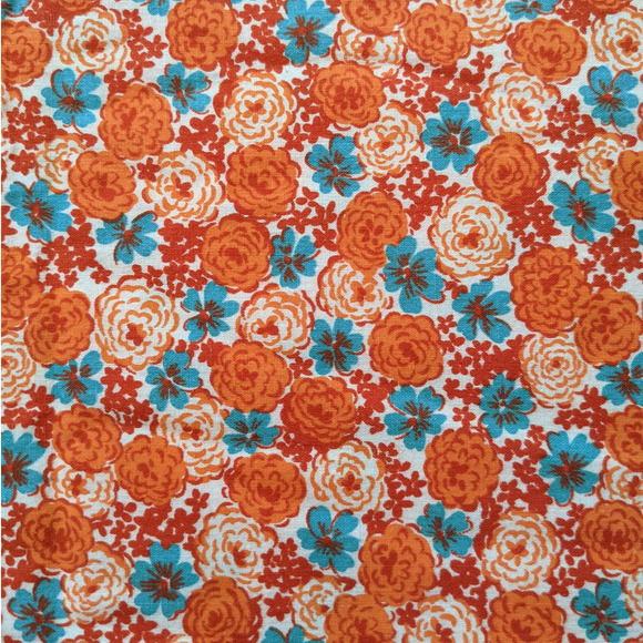 Other - Vintage 40's 50's Floral Fabric, Orange Blue White Floral Cotton, 35" x 2.6 YDS